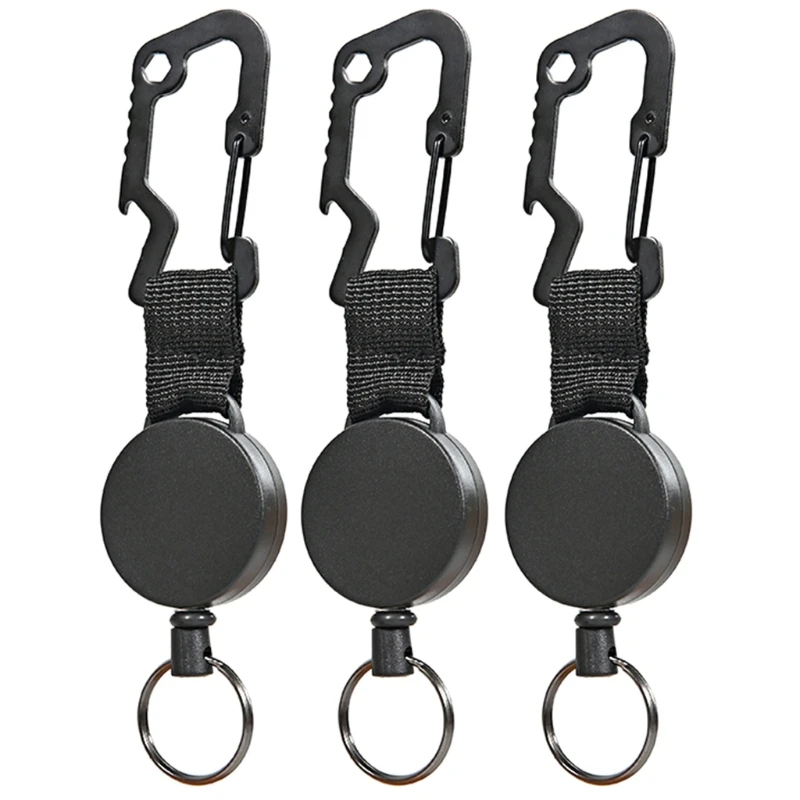 

3pcs Retractable Keychain Multitool Carabiner Clip Key Ring with Steel Wire