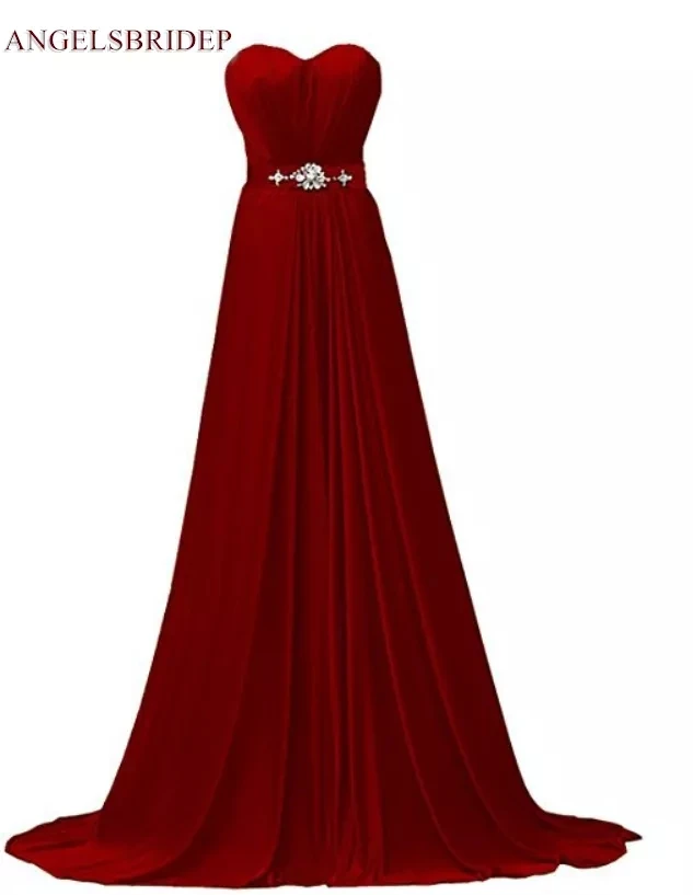 

ANGELSBRIDEP Chiffon Evening Dress Long Sexy Sweetheart Sash Crystal Vestidos De Fiesta Largos Elegantes Prom Party Dress