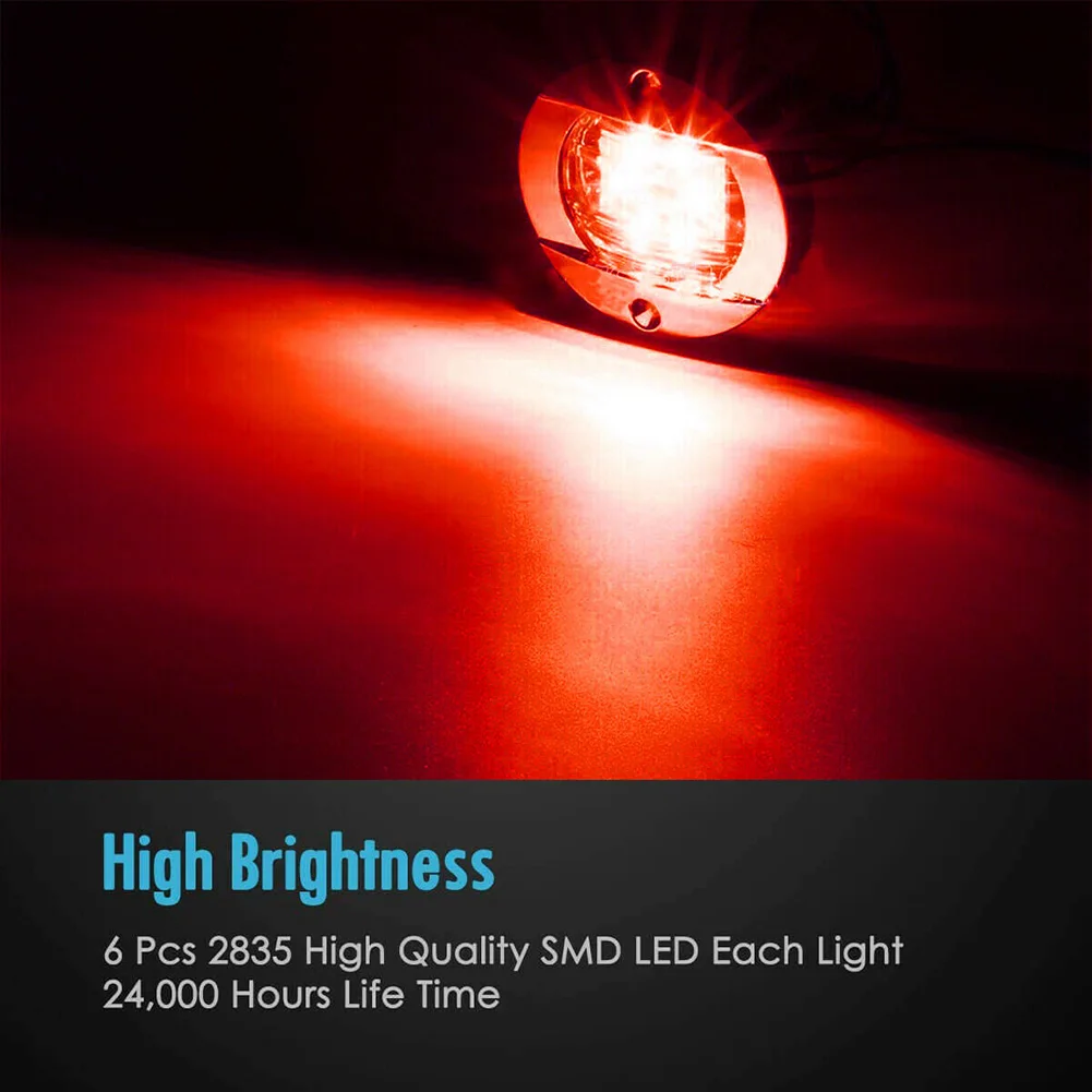 

2X Marine Boat LED Stern Lights Round Marine Boat 6 LED Red Stern Transom