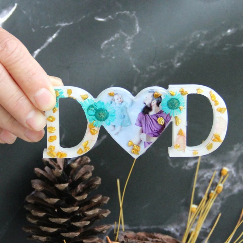 

MOM DAD Letter Photo Frame Resin Mold Father's Day Mother's Day Silicone Mould D7WB