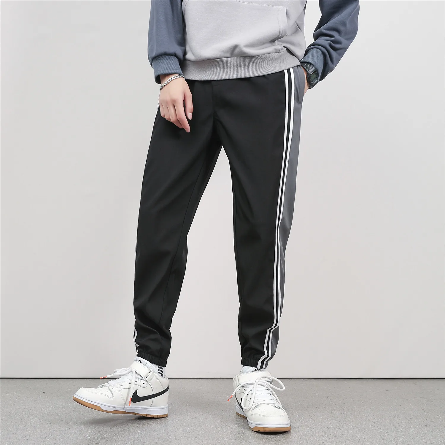 Side Striped Men's Sweatpants Plus Size Loose Joggers Drawstring Casual Trousers Male 2019 Fashion Spliced Jogging Pants Man | Мужская