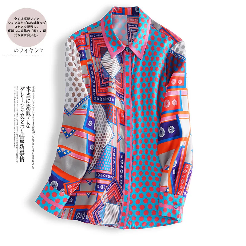 Spring Vintage Summer 100% Real Silk Women's Shirt Elegant Dot Print Long Sleeve Blouse and Tops Women Blusas 2020 6462 | Женская