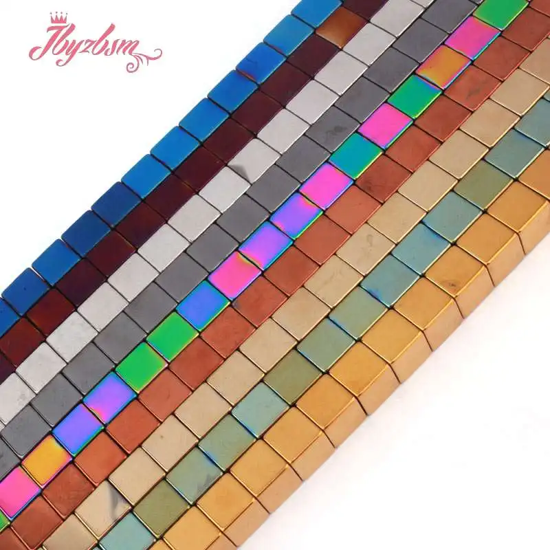 Квадратные шарики из радужного гематита 10x10 мм для изготовления ожерелий