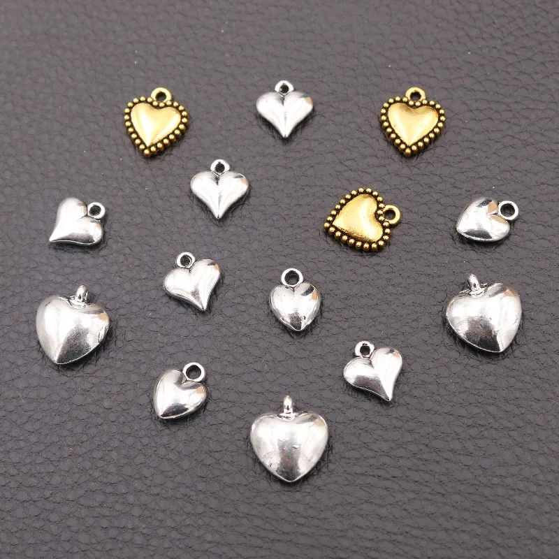 

15pcs Various Fashion Styles 3D Heart-shaped Pendants Popular Earrings Bracelet DIY Metal Jewelry Handicraft Charm Making