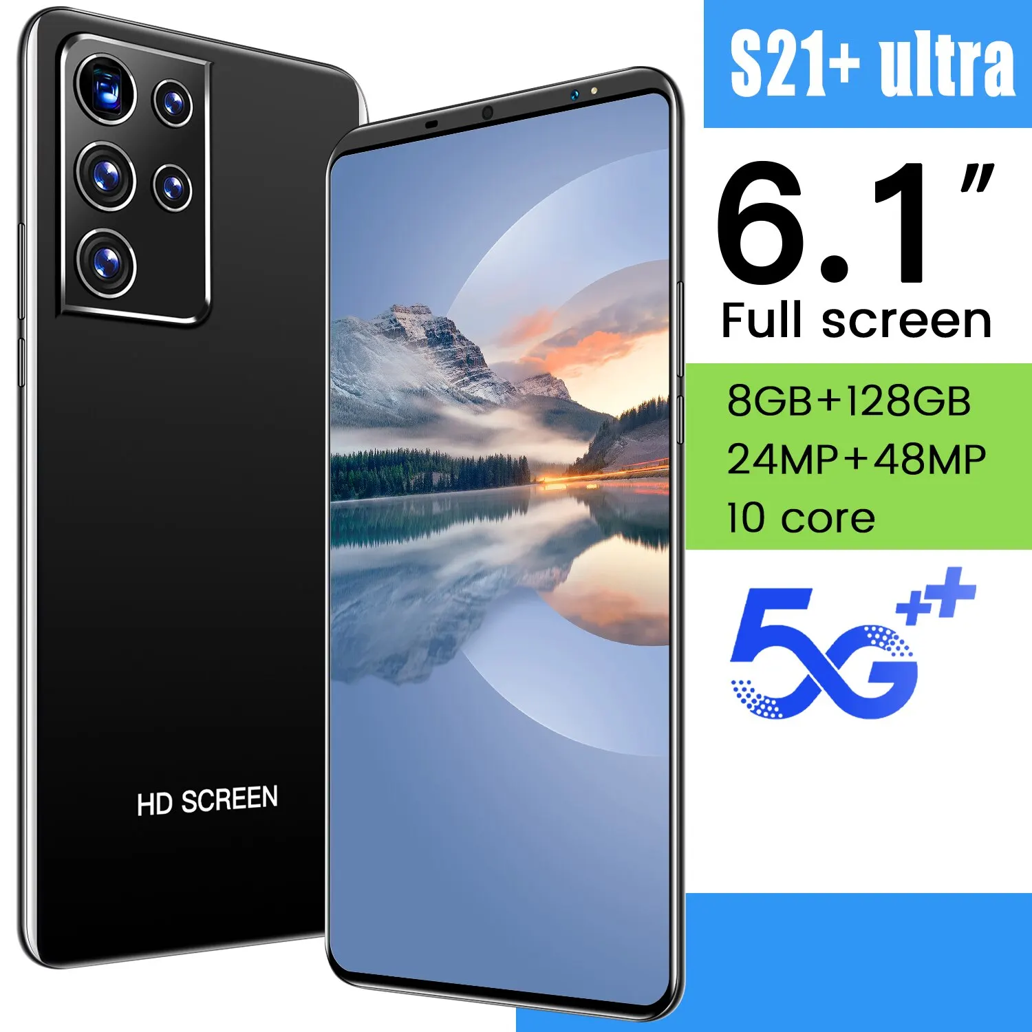 

S21 Ultra 5g Smart Phone 6.1 Inch 8gb+128gb 24mp+48mp Mtk6595 Deca Core 4800mah Double Sim+ Mocro Sd Pink Green Cell Phone