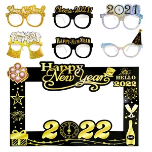 Бумажная фотобудка с новым годом 2022, реквизит, Набор очков в оправе, семейное украшение для дома, Рождество