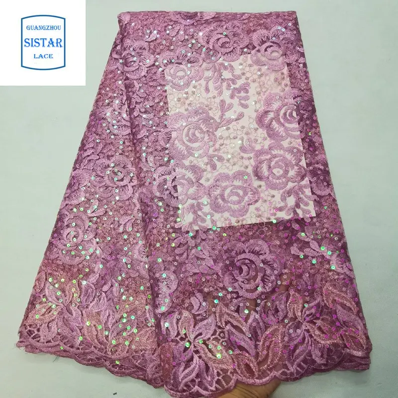 Peach African Lace Embroidered Nigerian Fabric With Sequins High Quality Dubai French Mesh 5 Yards 2020 |