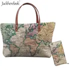 Jackherelook 2 шт.компл. винтажная сумка и кошелек с картой мира модная женская Повседневная Сумка-тоут для покупок длинный кожаный кошелек