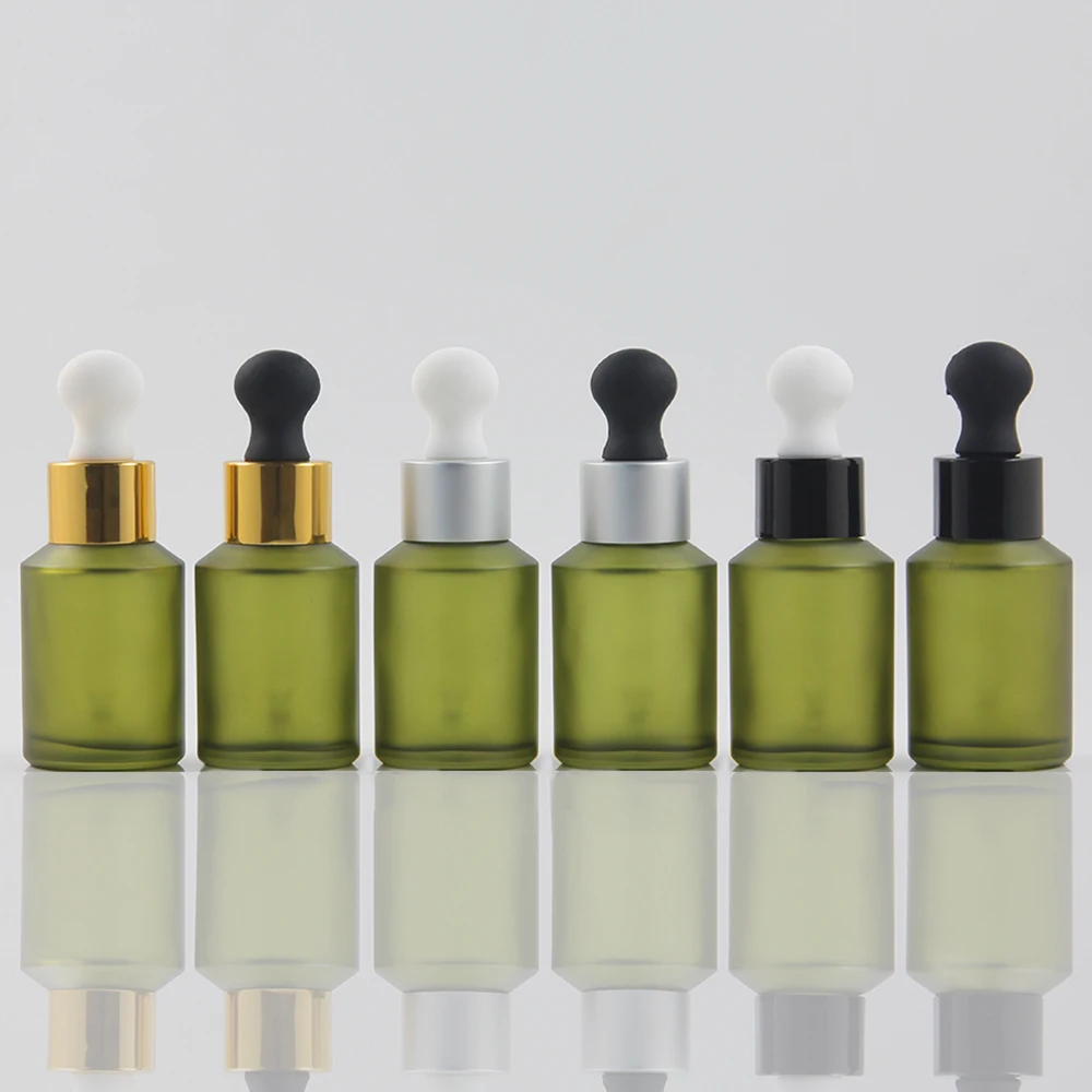 

Green Frosted Round Glass Empty Face Oil Bottle,30ml Container with Dropper