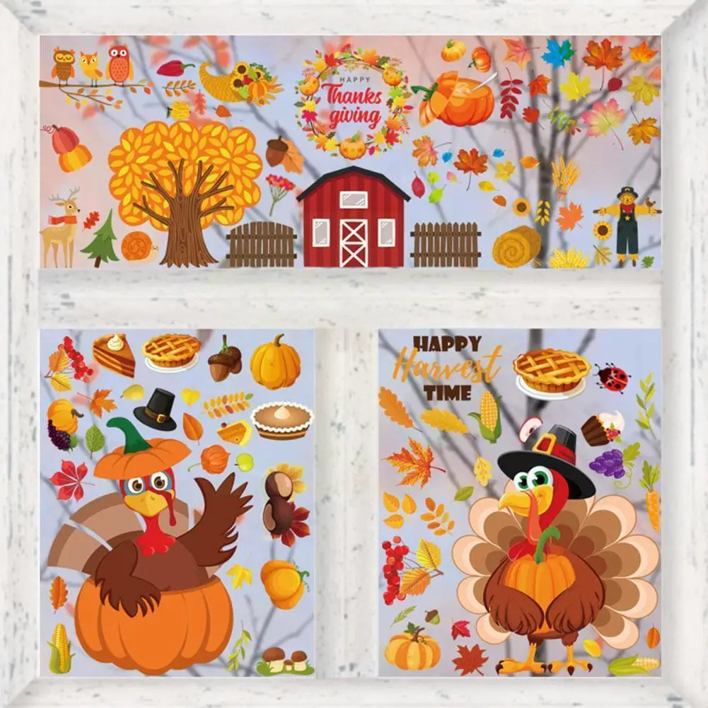 

Thanksgiving Turkey Sticker Pumpkin Maple Leaf Electrostatic Glass Wall Sticker Sticker Window Decoration 20cmx30cm Thanksg P7E9