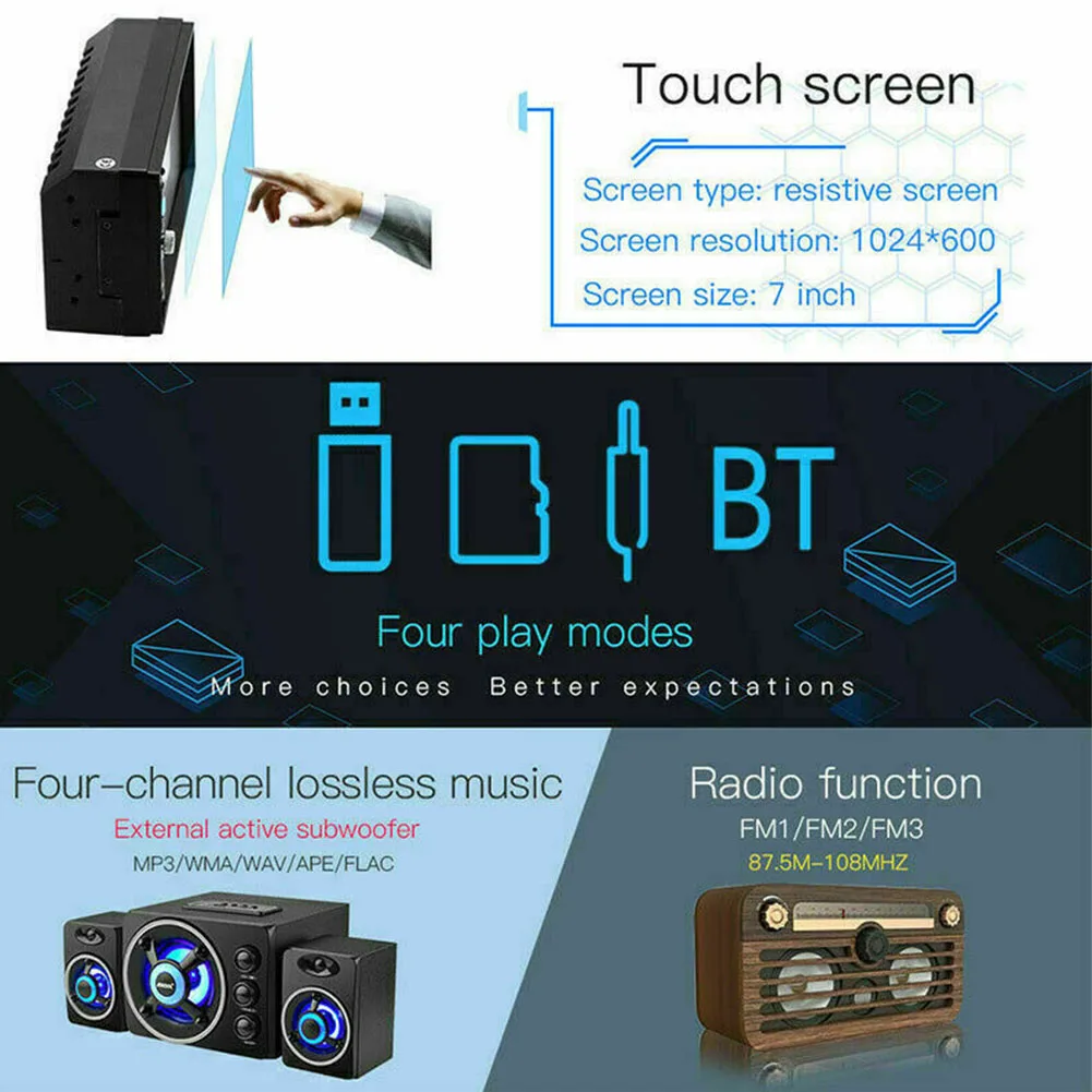 Двойной 2 Din с задней камерой Bluetooth FM радио Aux 7 дюймов экран сенсорное управление