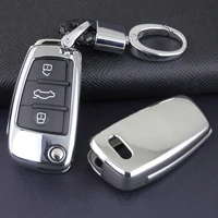 flip car key cover fob case keychain chain ring for audi a1 a3 s3 q3 q7 tt silver