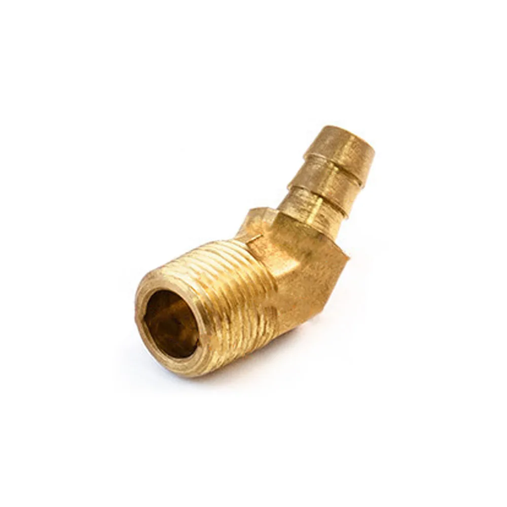 

1/8" 1/4" 3/8" 1/2" NPT Male x Fit 3/16" 1/4" 5/16" 3/8" 1/2" ID Hose Barb 45 Deg Elbow Brass Hosetail Fitting Water Gas Oil