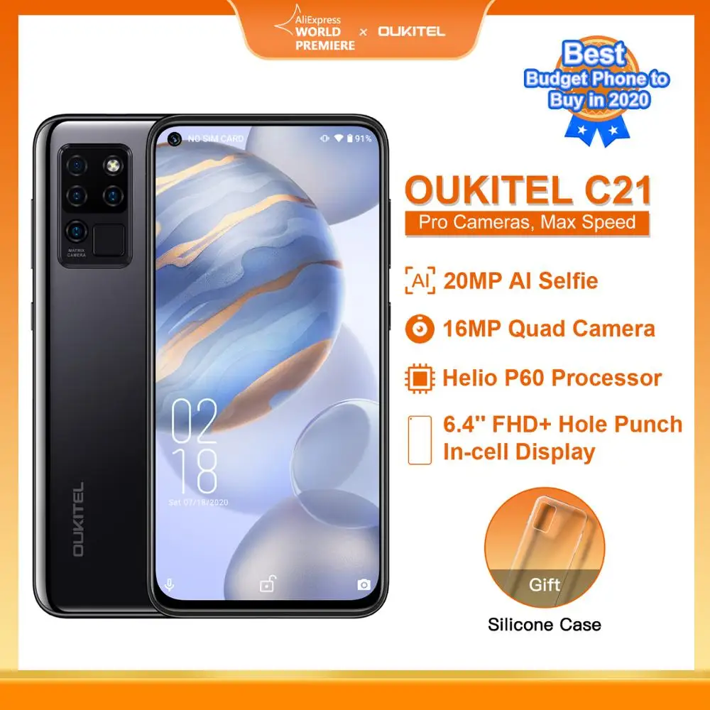 OUKITEL C21 20MP селфи 6 4 ''FHD Дырокол Экран Helio P60 4000 мА/ч Octa Core ГБ 64 Quad Камера Celular