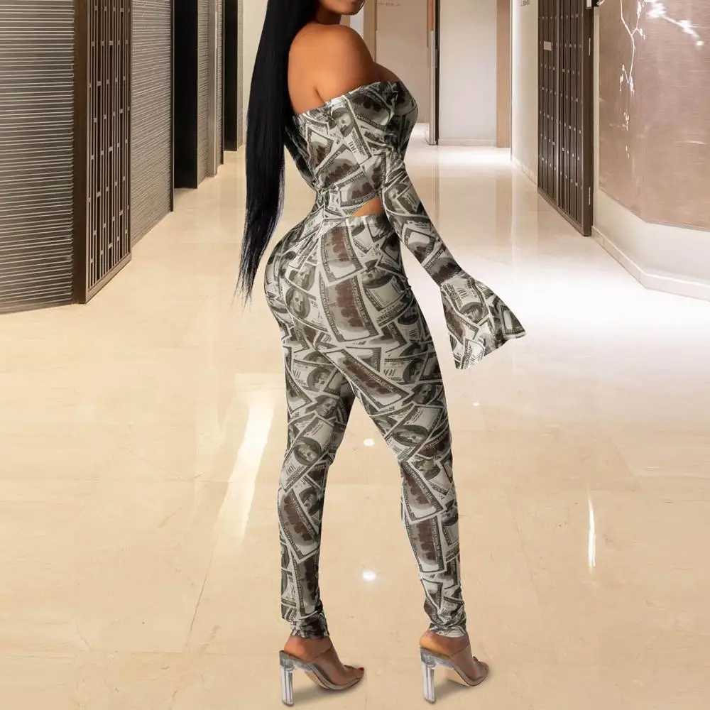 Женский комбинезон с принтом долларов Adogirl облегающий сетчатый открытыми