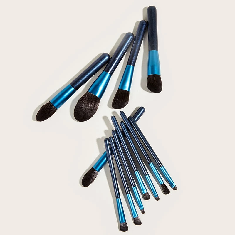 

Exquisite Blue Makeup Brushes Set Eyeshadow Powder Wood Handle 12Pieces Concealer Cosmetic Eyebrow Beauty Tool