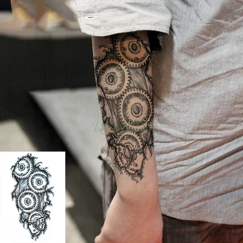 

Waterproof Temporary Tattoo Sticker gearwheel industry tatto flash tatoo fake tattoos for kids men women