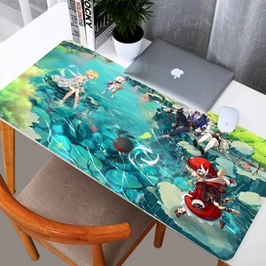 Игровой коврик Genshin Impact для мышек с аниме, большой игровой коврик для мыши, коврики для клавиатуры, настольные коврики, скоростной нескользящий Настольный коврик