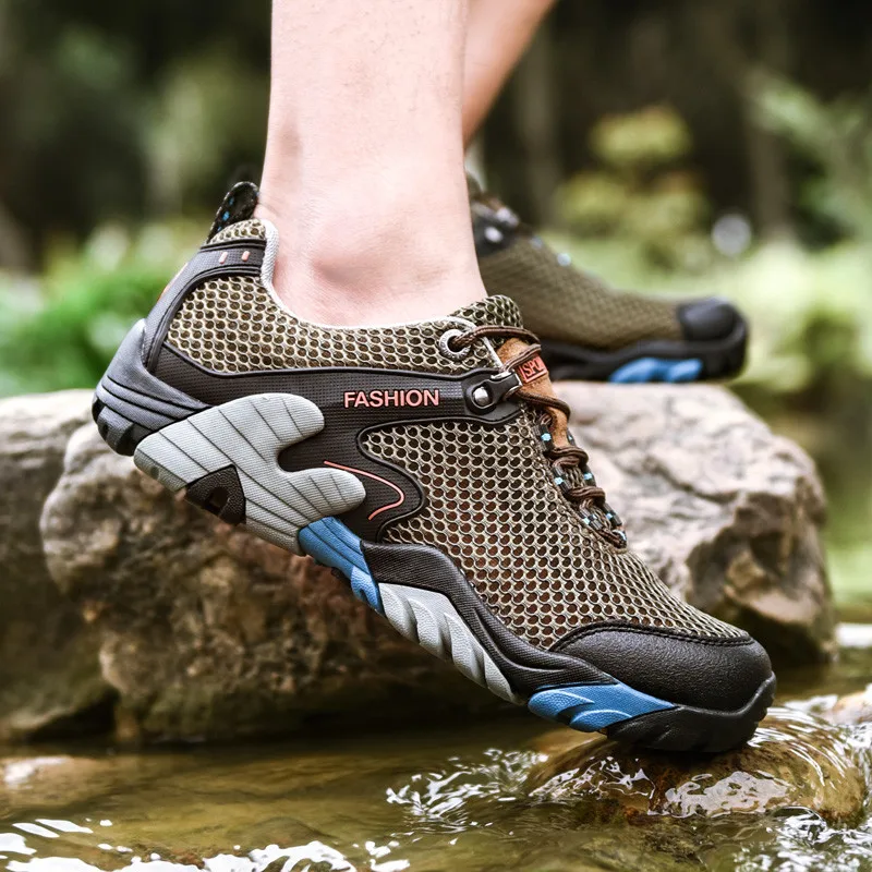 Outdoor Trekking Shoes Man Breathable Mesh Men's Summer Hiking Shoes Lightweight Walking Climbing Sneakers Men Large size 46