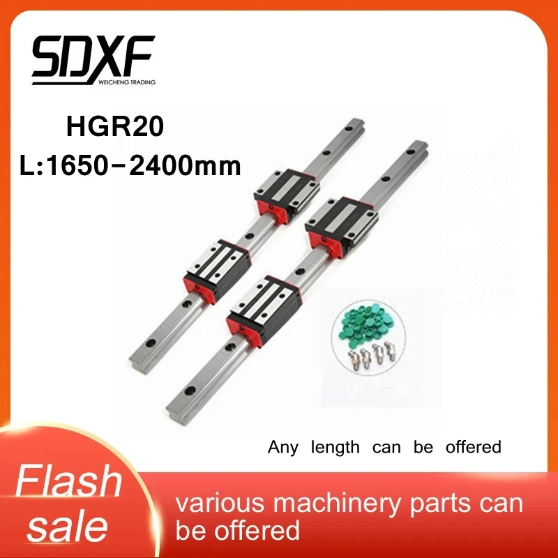 

2 PCS HGR30 1650 1700 1750 1800 2000 2050 2100 2200 2300 2500 2550mm two guide rails and four sliders HGH30CA/HGW30CC