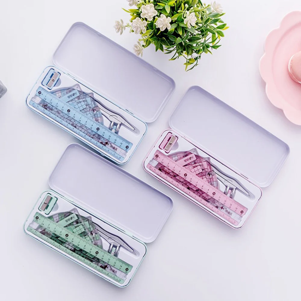 

8pcs Compasses Straight Ruler Triangle Ruler Pencil Eraser Kit Geometry Drawing Tool Set (Random Color)