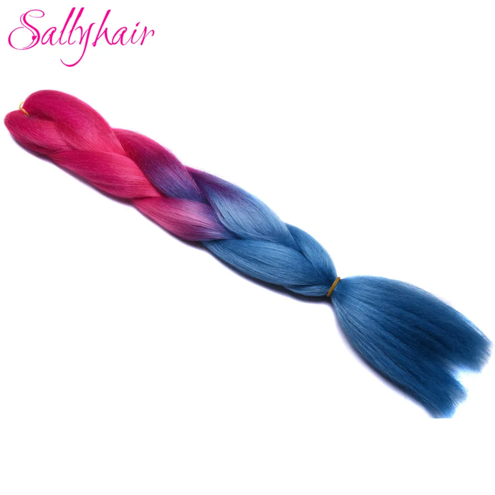 Sallyhair, 24 дюйма, Омбре, плетение волос, 2 тона, черный, винно-красный цвет, огромные косички, высокотемпературное волокно, синтетические волосы для наращивания - Цвет: #2