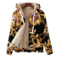 baroque 3d golden floral print thermal fleece mens winter jacket velvet luxury zipper hoodies harajuku boys clothes oversized
