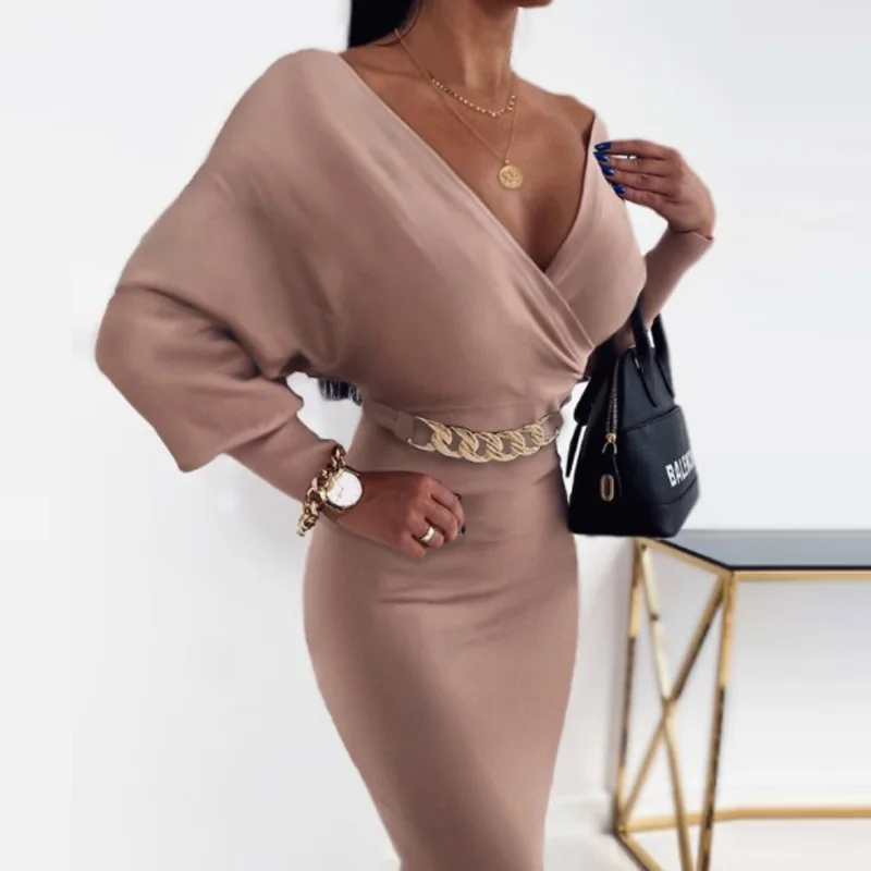 

2021 Autumn Long Sleeve Office Lady Bodycon Dress Spring Retro Pattern Print Slim Party Dress Women Deep V Neck Hollow Out Dress