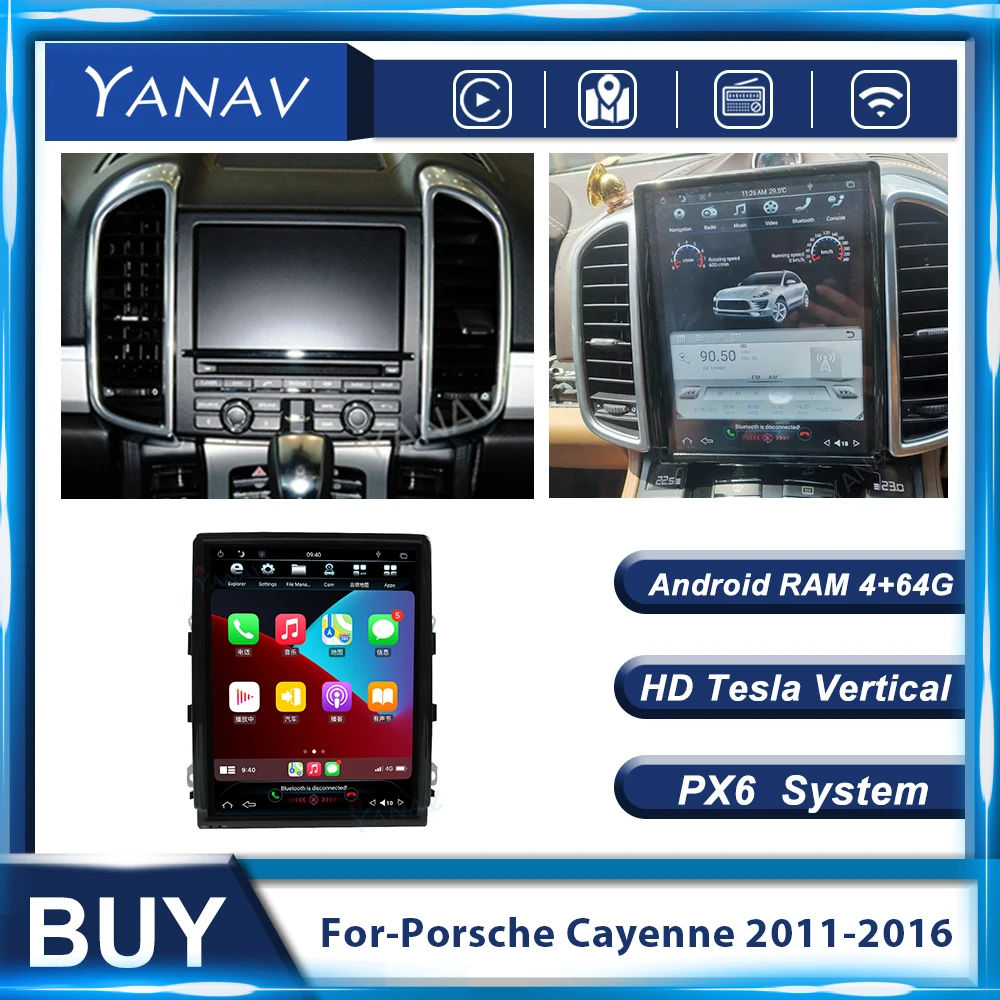 

Магнитола Tesla на Android с вертикальным экраном, мультимедийный плеер для Porsche Cayenne 2011-2016, видео, GPS-навигация, аудио с Carplay
