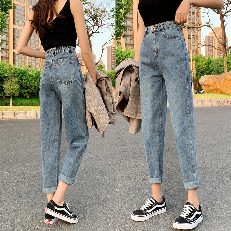 

New daddy pants women's Harem Pants Capris loose straight elastic waist jeans high waist large casual pants women's pants