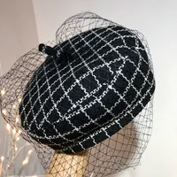 Черный Axi01808-black, белые, клетчатые, жемчужные, Осенние, клетчатые, сетчатые, элегантные, для отдыха, женские береты - Цвет: Черный