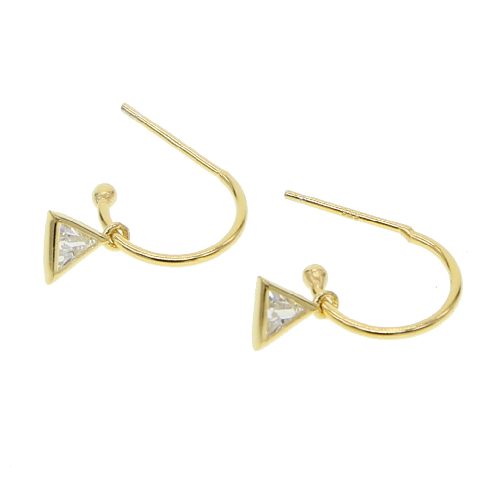 

100% 925 sterling silver Triangle cz drop charming jewelry hot fashion gold color simple minimal tiny elegance earring for girls