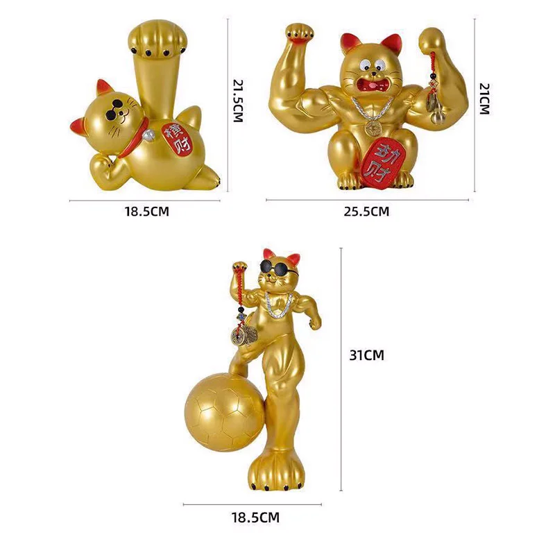 

Modern Golden Giant Arm Muscle Cat Sculpture Ornament Abstract Animal Vigorously Lucky Cat Figurine Gift Crafts Home Decoration