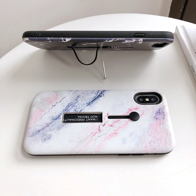 Модный рельефный 3D чехол для телефона с мраморным кольцом петлей iPhone 7 X XS MAX XR 6 8Plus