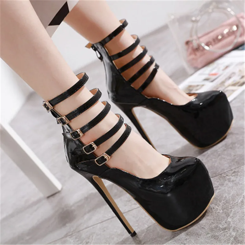 Женские ботильоны на шпильке 17 см с металлической пряжкой и молнией