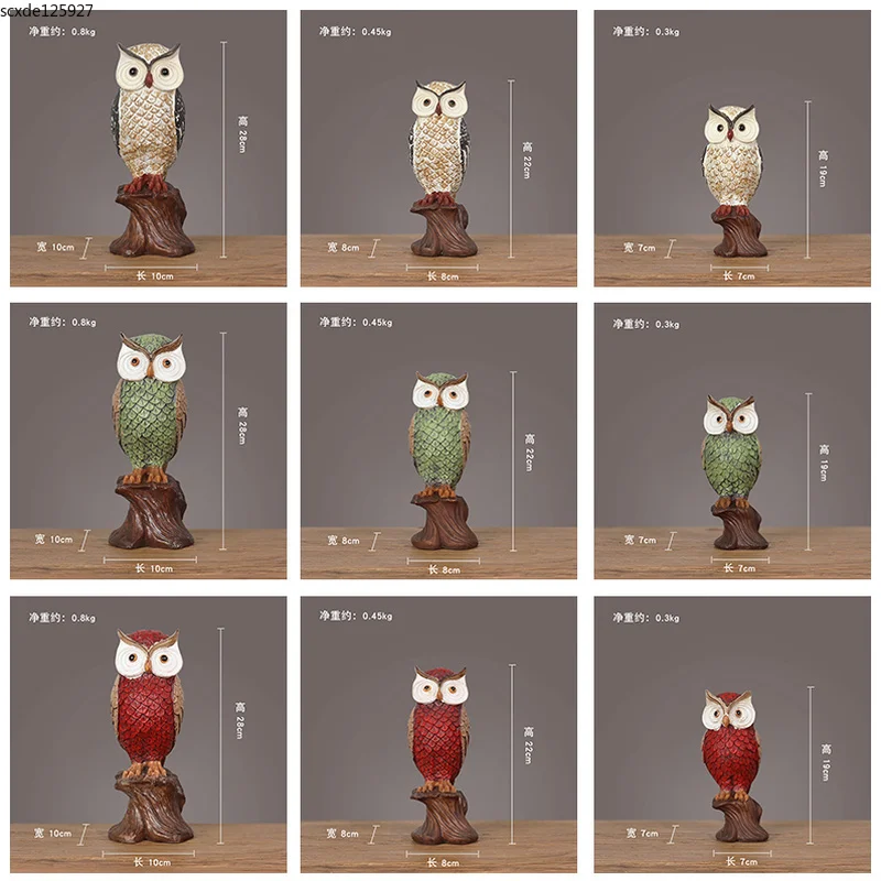 

American Retro Resin Owl Sculpture Crafts Figurines Cute Animals Living Room Bookcase Decoration Birthday Gifts Home Decoration
