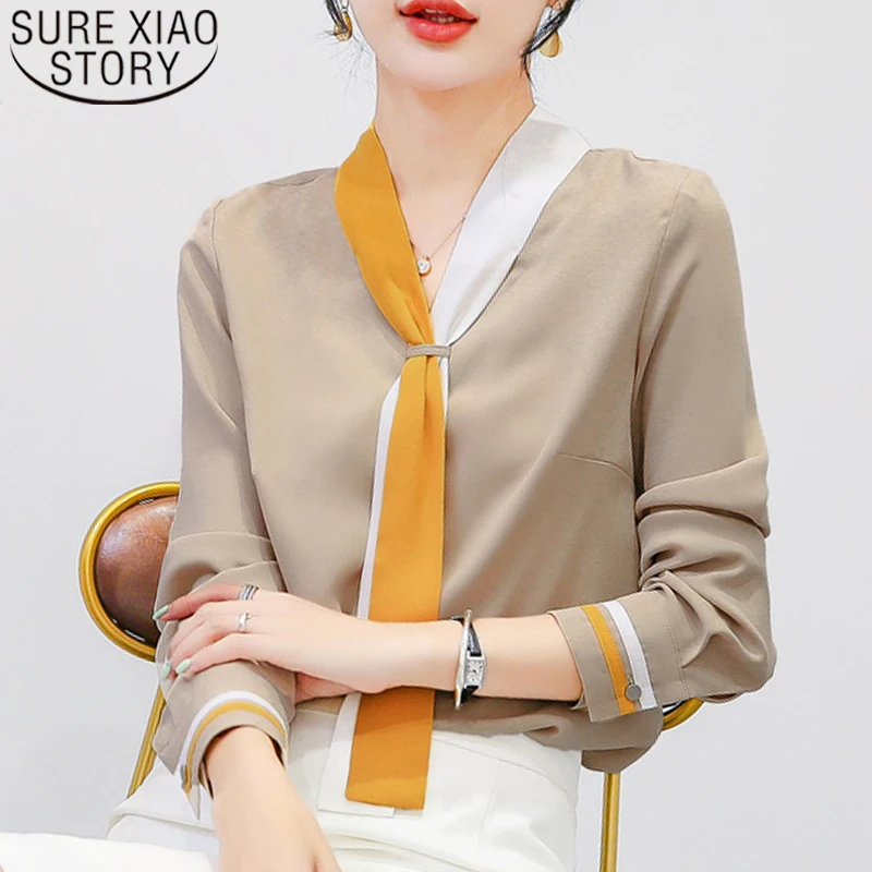 

Женские топы и блузки с длинным рукавом, свободные Однотонные блузки 2022 50