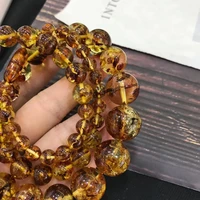 Genuine Natural Yellow Piebald Amber Flower Necklace 58-173mm Gemstone Crystal Round Beads Woman Healing Stone AAAAAA