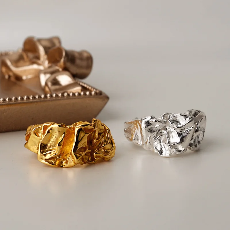 

Leouerry 925 пробы серебристый неправильной формы, плиссированные текстурные кольца для женщин, текстурные кольца из оловянной фольги, женские р...