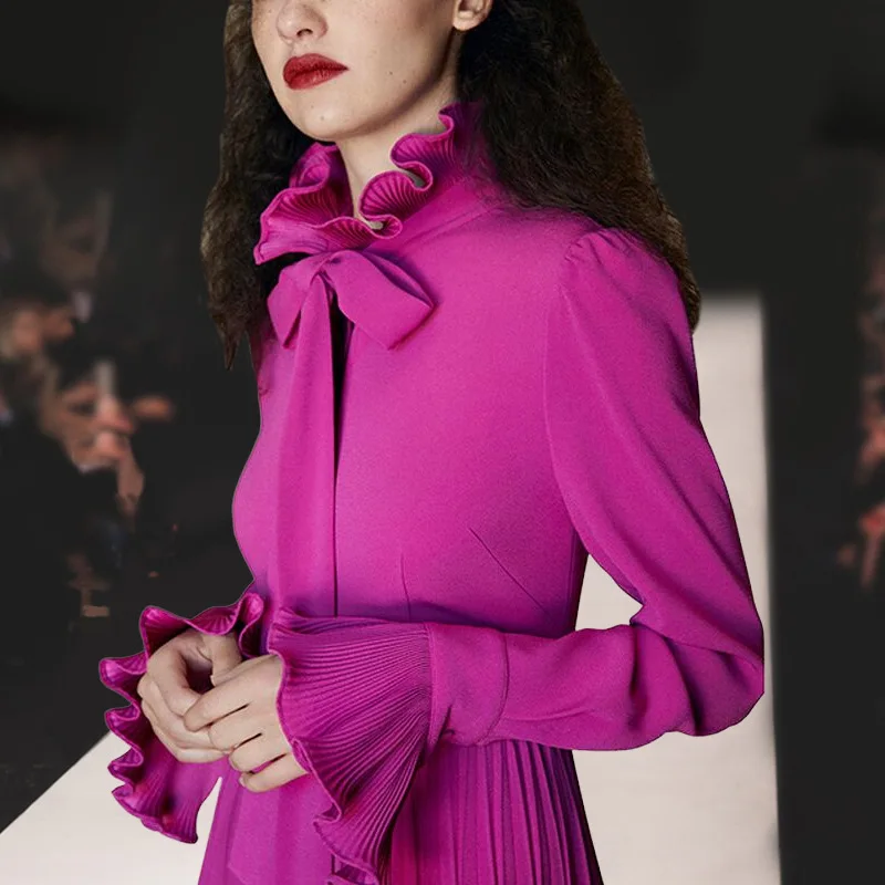 

MSXU женское элегантное винтажное Плиссированное повседневное ТРАПЕЦИЕВИДНОЕ ПЛАТЬЕ в стиле ретро с бантом и оборками для вечерние