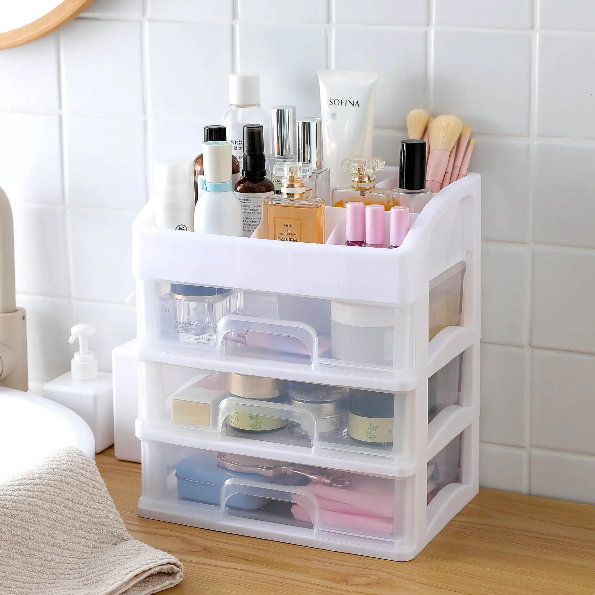

Home Makeup Organizer Large Capacity Cosmetic Storage Box Desktop Jewelry Nail Polish Display Stand Makeup Drawer Containers