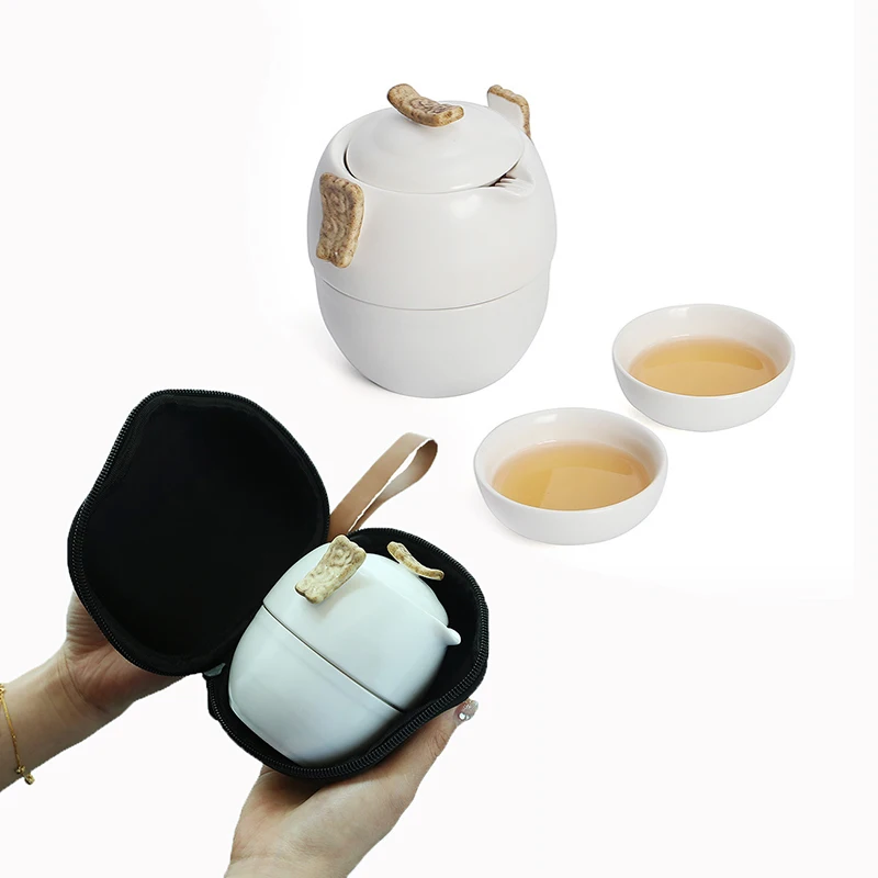 

Chinese Kung Fu Tea Set white porcelain Ceramic teapot matt beam pot Japanese household tea cup Portable Outdoor Travel Gaiwan