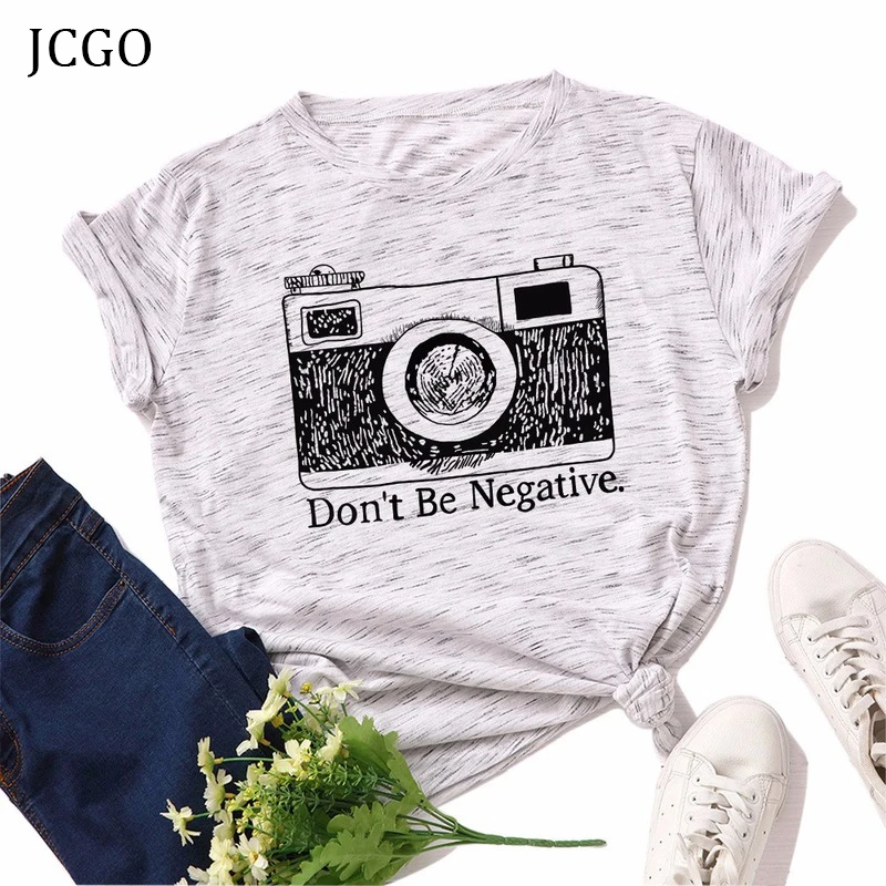 

JCGO Summer Women T Shirts Cotton 5XL Versatile Camera Print Short Sleeve O Neck Fashion Woman Tops Tees Casual Simple Tshirt