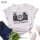 Футболка JCGO женская с коротким рукавом и круглым вырезом, Модный хлопковый топ с принтом камеры, повседневная Простая рубашка, большие размеры 5XL, на лето