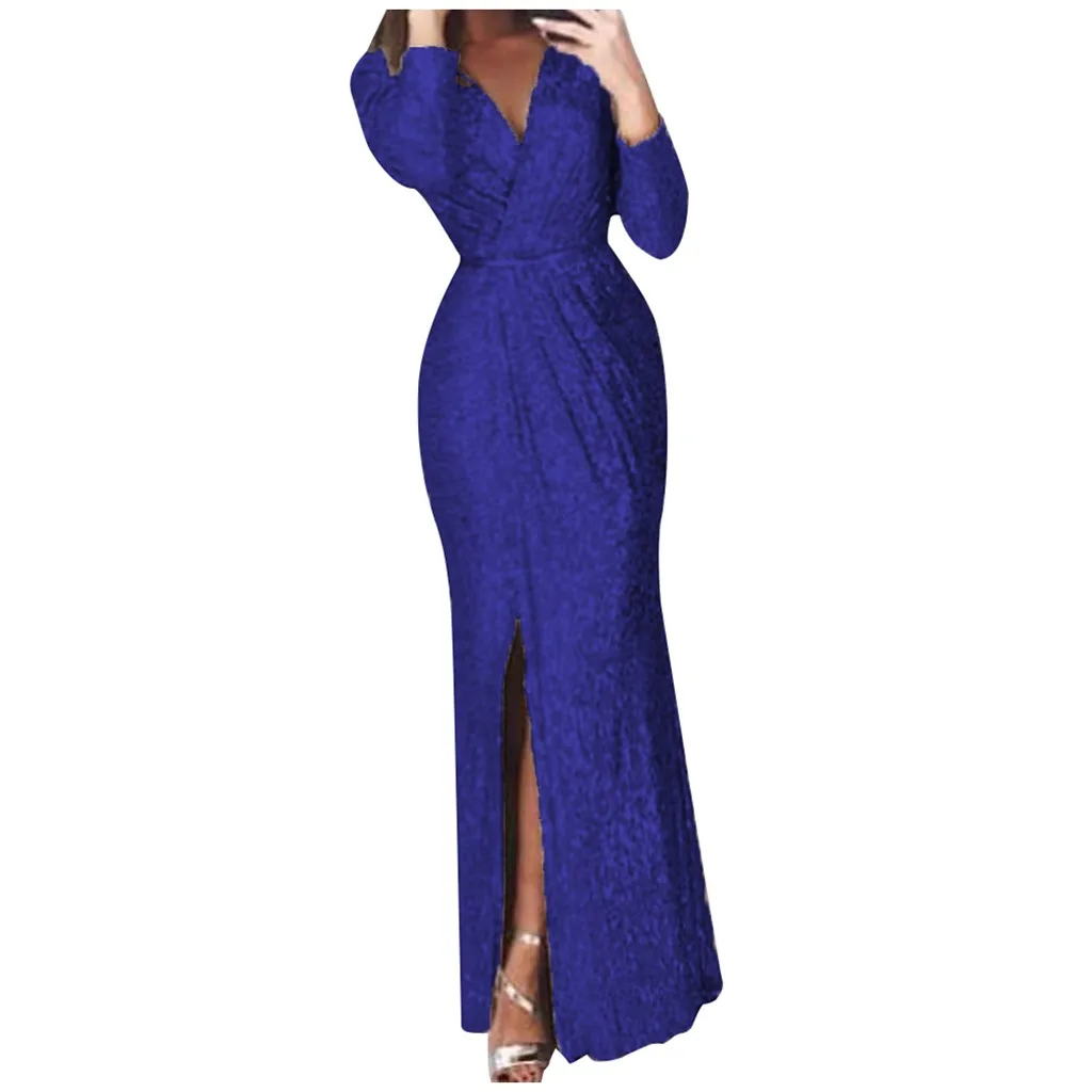 Vestidos Verano Women Solid Color Long Sleeve V-Neck Formal Dress Beach Sundress Summer Dresses платье женское | Женская