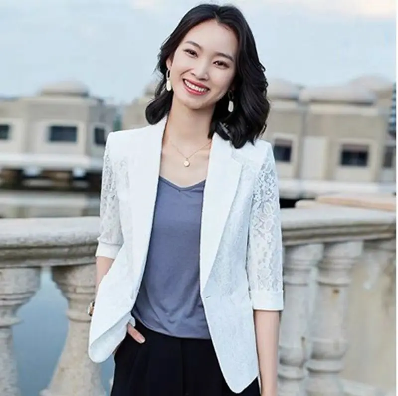 

2021 spring summer new lace Blazer women's short fashion thin suit women's coat girl jacket 3 quater sleeve