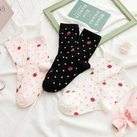 women socks japanese style soft girl jk uniform cartoon kawaii strawberry dot print middle tube cotton quality fairy princess