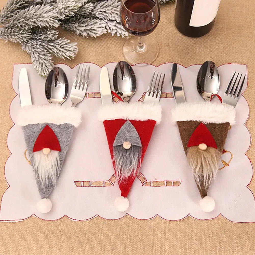 

Christmas Gnome Silverware Holder Cutlery Spoon Bag Tableware Cover Xmas Decor