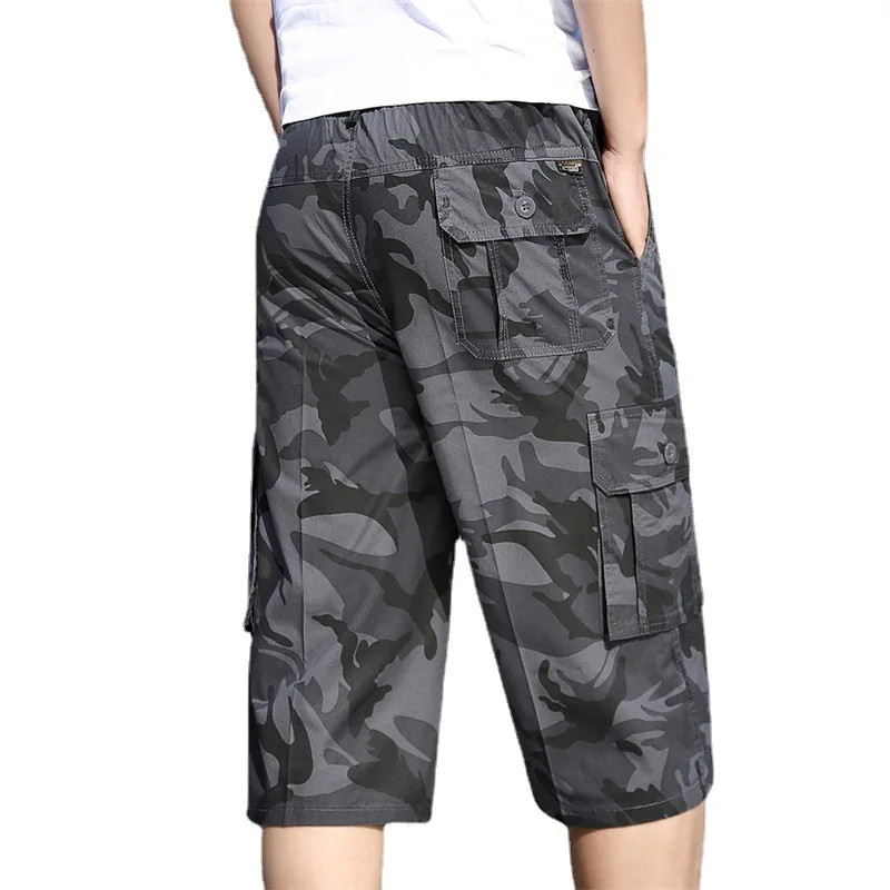 

Summer Camouflage Cargo Shorts For Men 100% Cotton Military Army Tactical Long Short SweatPants Multi Pockets Loose Work Pants