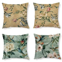 vintage floral leaf pattern printed cushion cover home decor garden chair cute animal bird throw pillow cover decorative 4545